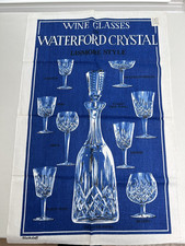 NEW VTG Irish Linen Cotton Tea Towel Waterford Crystal Glasses 20x30