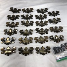 22pc Queen Anne Chippendale Drawer Pulls Lock Plate Brass Tone Metal W/ Screws picture