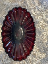 Vintage Anchor Hocking Royal Ruby Red Large Oval Scalloped Bowl 12