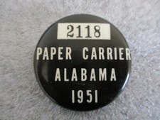 VINTAGE ALABAMA STATE PAPER CARRIER #2118 1951 BADGE/PINBACK GREEN DUCK LICENSE picture