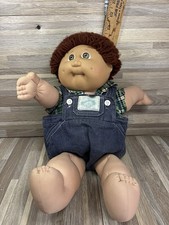 VTG 1985 Cabbage Patch Doll Red Hair Dimples Brown Eyes  Blue Overall Short HM 2 picture