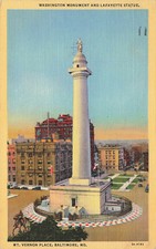 WASHINGTON MONUMENT & LAFAYETTE SQUARE POSTCARD BALTIMORE MD MARYLAND 1933 picture