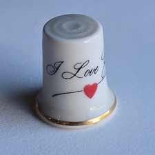 Vintage Thimble Porcelain I Love You with A Red Heart Gold Trim Band picture