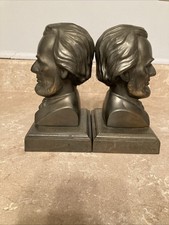 Vintage Abraham Lincoln Bookends Heavy Cast Metal Bronze Finish Pair 2.5 Pounds picture