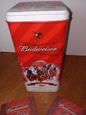 2007 Limited Edition Budweiser Happy Holiday Aluminum 4 Bottles & 2 Coasters picture