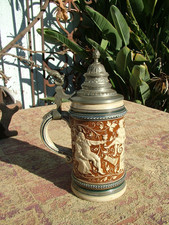 ANTIQUE GERMAN FIGURAL EMBOSSED LIDDED STEIN picture