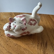 Amy Lacombe Whimsiclay Cat Figurine White Pink Kisses Annaco Creations Kitten picture
