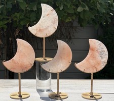 Wholesale 4 Pcs Natural Pink Hematoid Fire Quartz Moon W/ stand Healing picture
