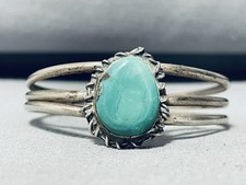 RARE VINTAGE NAVAJO FOGGY GREEN TURQUOISE STERLING SILVER BRACELET picture