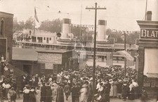 Crowd at Dock, Manistee MI Michigan 1910 RPPC Photo Postcard COPY picture