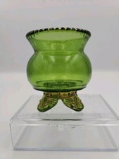 EAPG Emerald Green Gold  Souvenir Glass Toothpick Holder Engraved picture