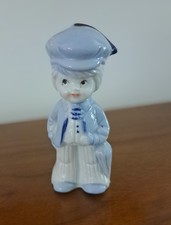 Vintage Dutch Boy Figuerine Blue And White Hat And Umbrella Delph Like picture