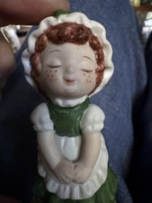 Vintage Lefton #01491 Girl Figurine Green Dress Bonnet Taiwan 3.5” picture