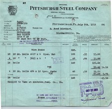 1912 Pittsburgh Steel Company Invoice Mills At Monessen Glassport  Pennsylvania picture