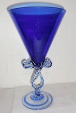 VINTAGE TALL COBALT BLUE GLASS VASE HANDBLOWN DESIGN picture