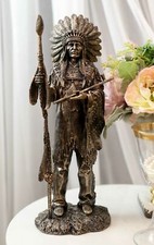 Native American Indian Chief With Eagle Roach Spear And Chalumet Pipe Statue picture