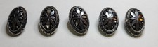 Vintage Black Plastic Buttons Lot 5 Art Deco Oval Shank Faceted Flower Design picture