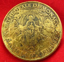 Vintage MONACO CATHEDRAL Medal MARY THE GLORIOUS Religious Pocket Coin Souvenir picture