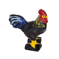 Cast Iron Rooster Chicken Figurine Colorful Hand Painted Farmhouse Decor picture
