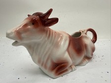 Unique Vintage Brown/Red And White Spotted Sitting Bull Creamer Germany 7.5” picture