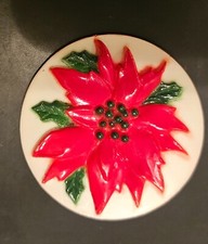 Poinsettia Flower Pin  Christmas Holiday Red Green picture