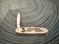 Camillus JFK John F. Kennedy 1963 Folding Pocketknife Keyring White Handle picture