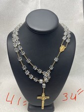 Vintage Diroma Rosary 1951 14k Gold Over Sterling Silver & Square Crystal Beads picture