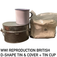 REPRODUCTION WWI BRITISH MESS TIN (3 PIECES) + CANVAS COVER + OFFICER MUG REPRO picture