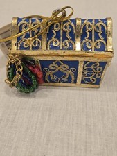 Vtg  Treasure Chest Cloisonné Glossy Enameled Gold-Plated Metal Ornament 2X 2.5