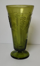 Vintage Indiana Grapevine Avocado Green Large Vase Vintage Grape Pattern Glass  picture