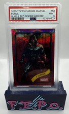 2025 Topps Chrome Marvel Blue & Red Spider Web Refractor Forge 4/62 PSA 9 picture