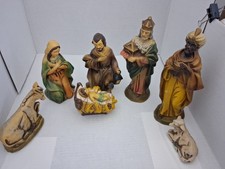 Vintage Paper Mache Nativity Set Japan Mary Joseph Jesus 1 Wise Man Sheep Donkey picture
