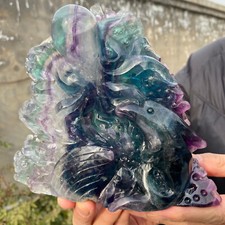 2.4lb Natural fluorite crystal, exquisite, hand carved display mineral specimens picture