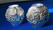 1 PAIR 925 Silver clad city of Jerusalem sculpture figurine CANDLESTICK HOLDERS picture