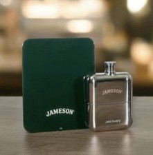 Jameson Irish Whisky 5.5 oz Stainless Steel Hip Flask With Tin Carrying Case New picture