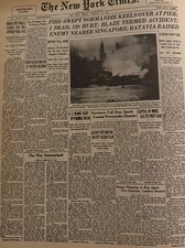 Vintage WW2Normandie ship disaster February 10, 1942 NEW YORK TIMES News Article picture