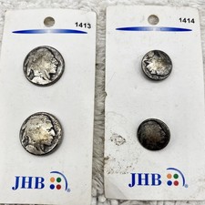 Vintage Indian Head Buttons 2 Nickel Size 2Dime Size on Card JHB Made in Italy picture