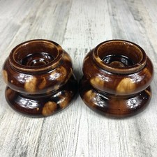 Antique Pair of Brown Glazed Pottery Candlesticks 4