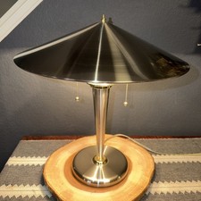 EUC VTG John Vesey Table Lamp w Heavy Metal Shade, Nickel & Brass Features COOL picture