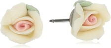 1928 Jewelry Ivory Porcelain Rose Stud Earrings Women Floral Wedding Jewelry picture