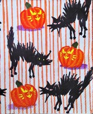 THREE (3) Paper COCKTAIL Decoupage Art Craft Napkins Halloween Cats & Pumpkins picture