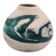 Vintage Nemadji Indian Clay Pottery Vase  w Brown Green Swirl Pattern USA picture