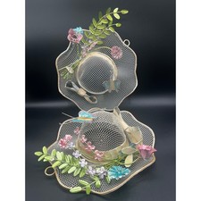 VTG Set Of 2 Wire Mesh Hats Gold Flowers and Butterflies Wall Decor Shabby Chic picture