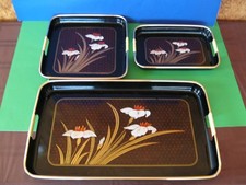 VINTAGE TOKYO JAPAN 3-PIECE LACQUER WARE TRAY SET picture