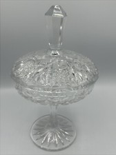 Vtg Beyer Germany Cut Crystal Pedestal Covered Candy Dish 10