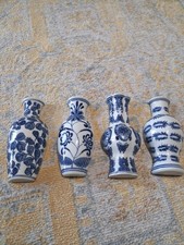 VINTAGE SEYMOUR MANN HAND PAINTED BLUE & WHITE CHINOISERIE WALL POCKETS SET OF 4 picture