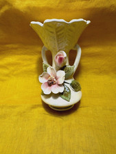 VINTAGE Norcrest Lusterware Vase w/ Rose & Leaves Iridescent Pearlized Porcelain picture