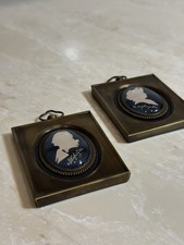 Vintage George & Martha Washington Silhouette Portrait Plaques Brass Tone Pair picture