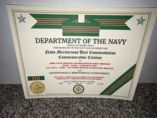 NAVY MERITORIOUS UNIT COMMENDATION COMMEMORATIVE CERTIFICATE ~ T-2 / W/PRINTING picture