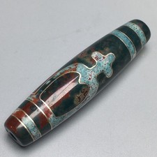 Tibetan Filed Silver-Inlaid Cinnabar Vase Horseshoe Weathering Old DziB559 picture